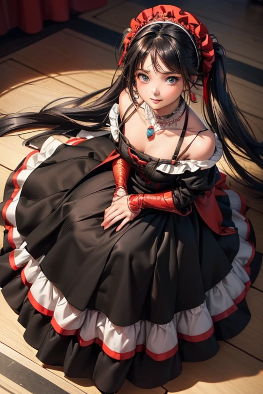 #基本
がphotographのポーズをとっている, ((One Girl)), (((Baby Face:1.2)) + ((cute:1.3))),
#女の子otographのポーズをとっている, ((One Girl)), (((Baby Face)) + ((cute)) + 16 yeaeak
#Clothing Accessories
(((Black and Red:1.4)Gothic Lolita Dresses) : ant + (Rococo Dress) + Gothic Lolita Fashion + (Floongth + Long skirt dress:1.4) + (Black and Red)jabot + (Black and Red)Bustier + (Black and Red)corset + ((Black and Red)Headdress) + ((Black and Red)bonnet)) + (Black High Heels),
red gem earrings, Fancy Necklace,
break
#Features
(Silver Hair:1.2), (The forehead is visible:1.2), (Twin tails : Long Hair + Straight hair + Black and Redのレースリボン),
(Droopy eyes, blue eyes), (Very small breasts),
break
#background environment
(noon, (The garden of a large Western-style mansion + Garden of roses + sunlight shines)),
#Facial Expression Pose
((smile:1.4, blush), (A confident and graceful pose, Dynamic Pose)),
#composition
(To the camera, Focus from below, (Cowboy Shot)),
break
#Body parts elements
(Slim figure),
(Detailed Hair, Beautiful Hair, Shiny Hair),
(double eyelid, Long eyelashes),
(Expression of fine eyes, Beautiful and delicate eyes, Sparkling eyes, Eye Reflexes, Glitter Eyeliner, Big eyes:1.2),
(Human Ear),
(Beautiful Nose, Thin Nose),
(Glossy Lips, Beautiful Lips, Thick lips, Glossy Lips, Natural Cheeks),
(Detailed face, Symmetrical facial features),
(Detailed skin, Textured skin, Beautiful Skin, Glowing Skin),
break
#Quality Image Quality Common
(((Highest quality)), ((masterpiece)), ((Very detailed))), ((High resolution)), ((16K,1080P)),
(Anatomically correct), (Realistic), (3DCG),
#Quality image illustration
((comics, anime)), CG illustration,
#Quality image quality realistic
#(photo-Realistic:1.37), (Photorealistic), ((RAWphotograph)), (photograph),