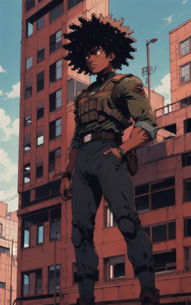 Black men women in a army standing on a building
Looking into the sky