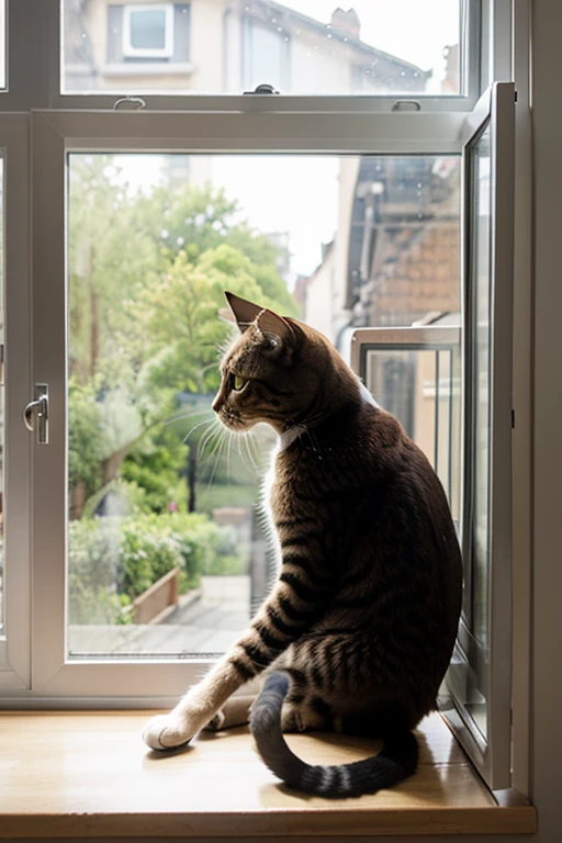 draw a cat, sitting by the window looking out the window