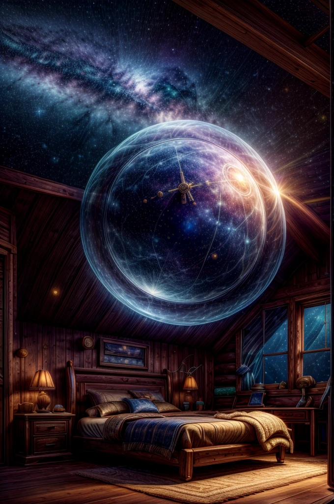 a cabin in space, many gold coins, spiritual projection, spiritual dimension, aura energy, celestial light, person flying in the starry sky, universe, detailed cabin interior, glowing aura, dramatic lighting, volumetric cosmic clouds, mystical atmosphere, cinematic composition, highly detailed, photorealistic, award winning, digital art, matte painting, dramatic lighting, ultra detailed, hyperrealistic, 8k, HDR, studio lighting
