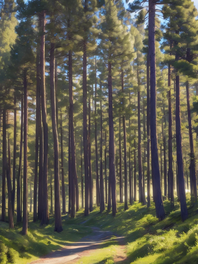 trees and grass , a picture by Jaakko Mattila, unsplash, hurufiyya, trees and pines everywhere, pine trees in the background, arrendajo in avila pinewood, beautiful swedish forest view, pine forest, caledonian forest, pine forests, in avila pinewood, trees in the background