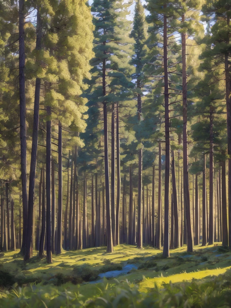 trees and grass , a picture by Jaakko Mattila, unsplash, hurufiyya, trees and pines everywhere, pine trees in the background, arrendajo in avila pinewood, beautiful swedish forest view, pine forest, caledonian forest, pine forests, in avila pinewood, trees in the background