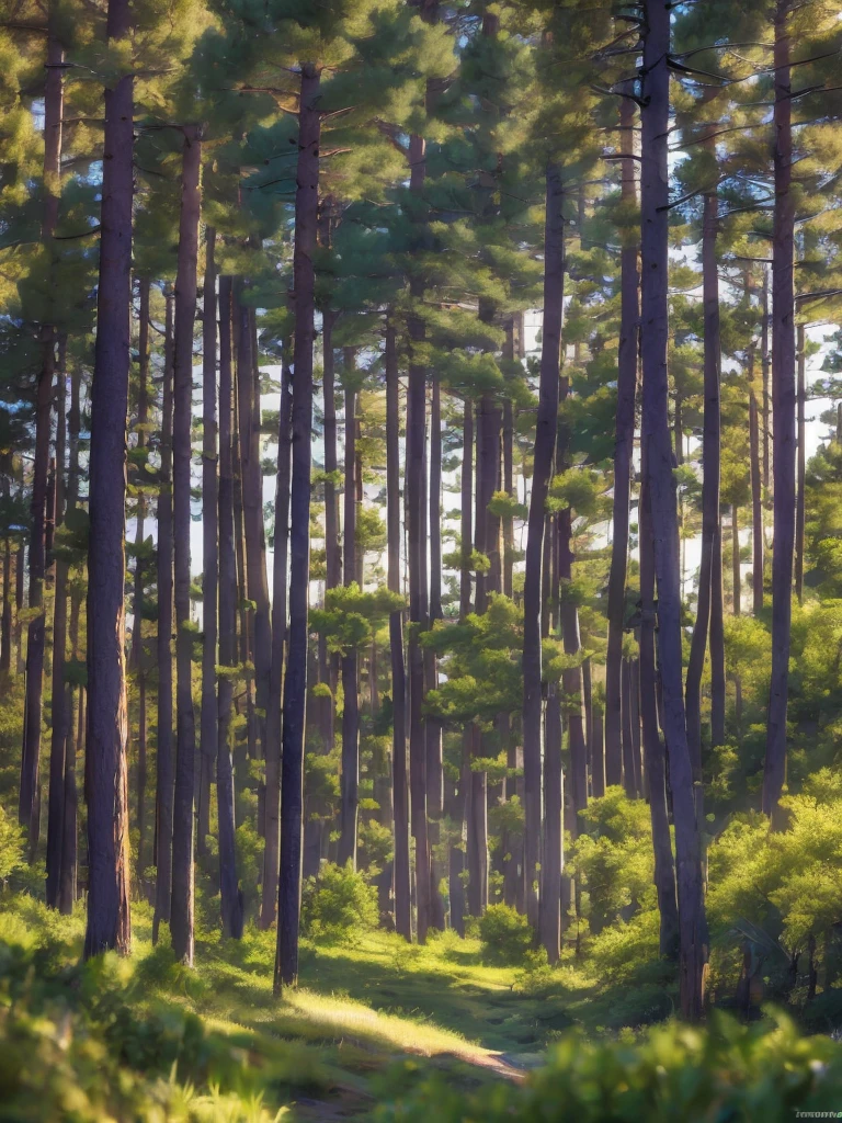 trees and grass , a picture by Jaakko Mattila, unsplash, hurufiyya, trees and pines everywhere, pine trees in the background, arrendajo in avila pinewood, beautiful swedish forest view, pine forest, caledonian forest, pine forests, in avila pinewood, trees in the background