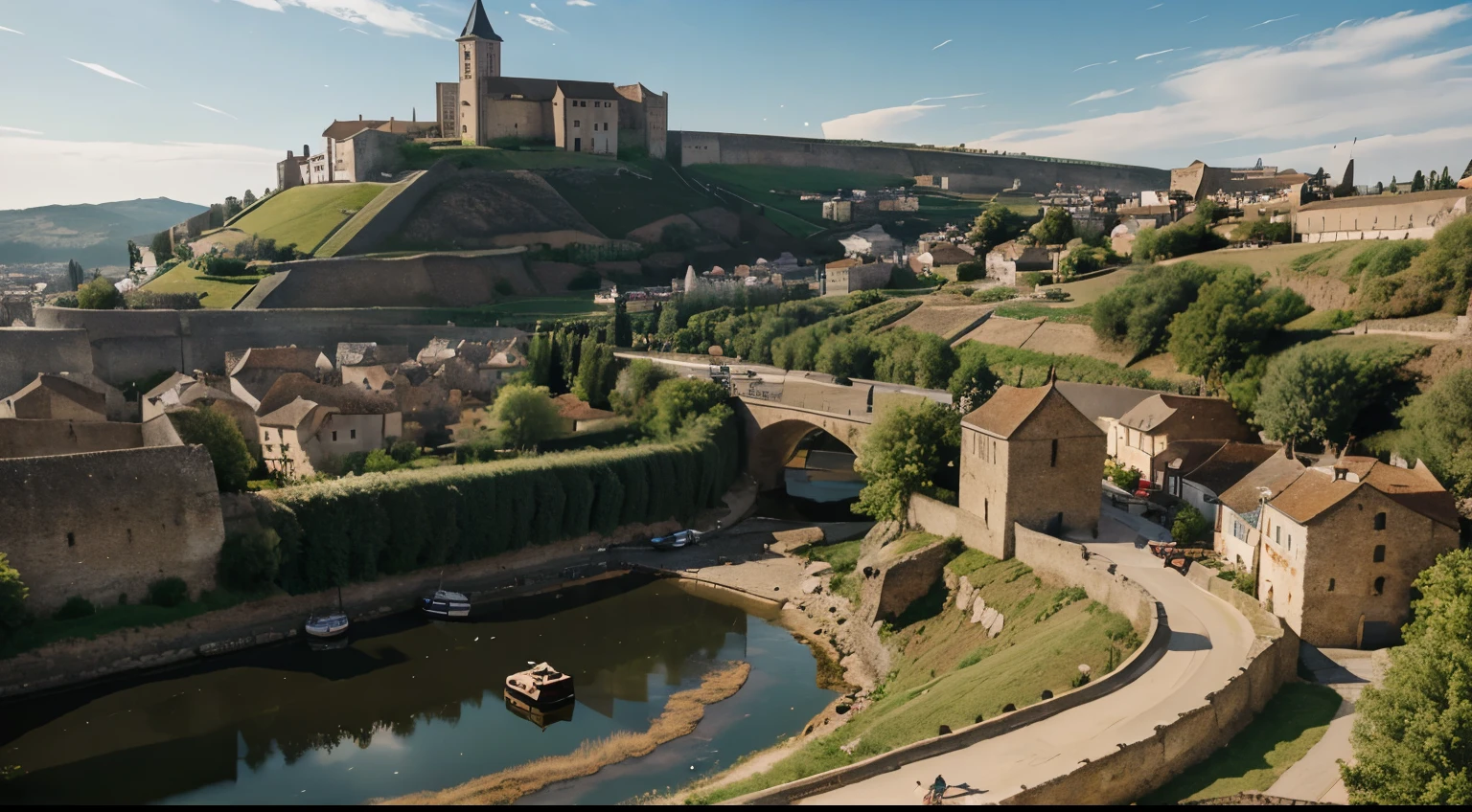8k, masterpiece, best quality, realistic, higly detailed, landscape, medieval town