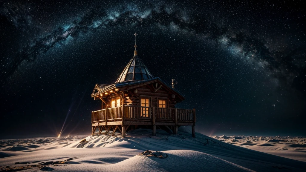 a cabin in space, person flying in the starry sky, universe, celestial light, spiritual projection, spiritual dimension, aura energy, gold coins, highly detailed, cinematic, dramatic lighting, vibrant colors, realistic, photorealistic, 8k, masterpiece
