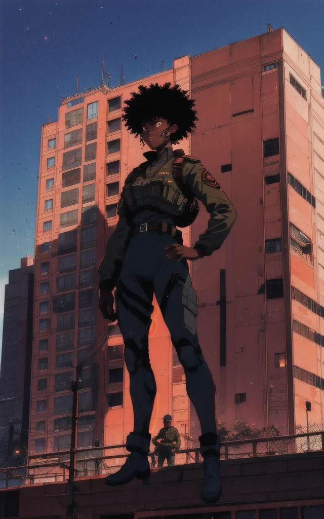 Black men women in a army standing on a building
Shooting photons from the hands at the ground