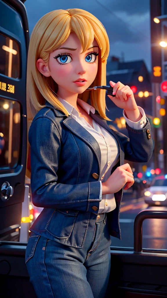 a heavily detailed photo of a person driving a bus through a busy city at night, beautiful detailed eyes, beautiful detailed lips, extremely detailed eyes and face, long eyelashes, realistic, photorealistic, photo-realistic:1.37, best quality,4k,8k,highres,masterpiece:1.2,ultra-detailed, cityscape, neon lights, rain, stormy weather, moody atmosphere, cinematic lighting, dramatic shadows