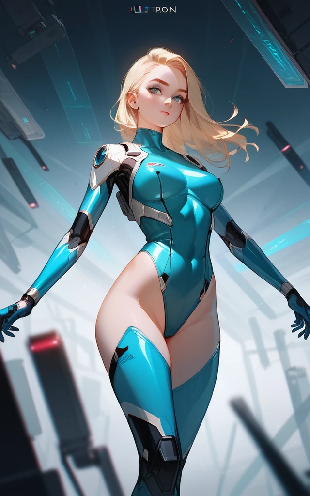 girl, ultron suit, blonde, blue eyes, Hyper Realistic, masterpiece, leotard