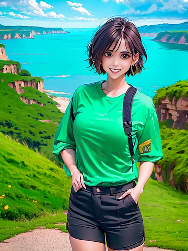 Canyon Ruins Taiju Pickaxe Explorer Explorer's Clothes Hair Green Adult Woman Short Hair Ruins Big Lake Absurdity Big Sky Expansive Nature