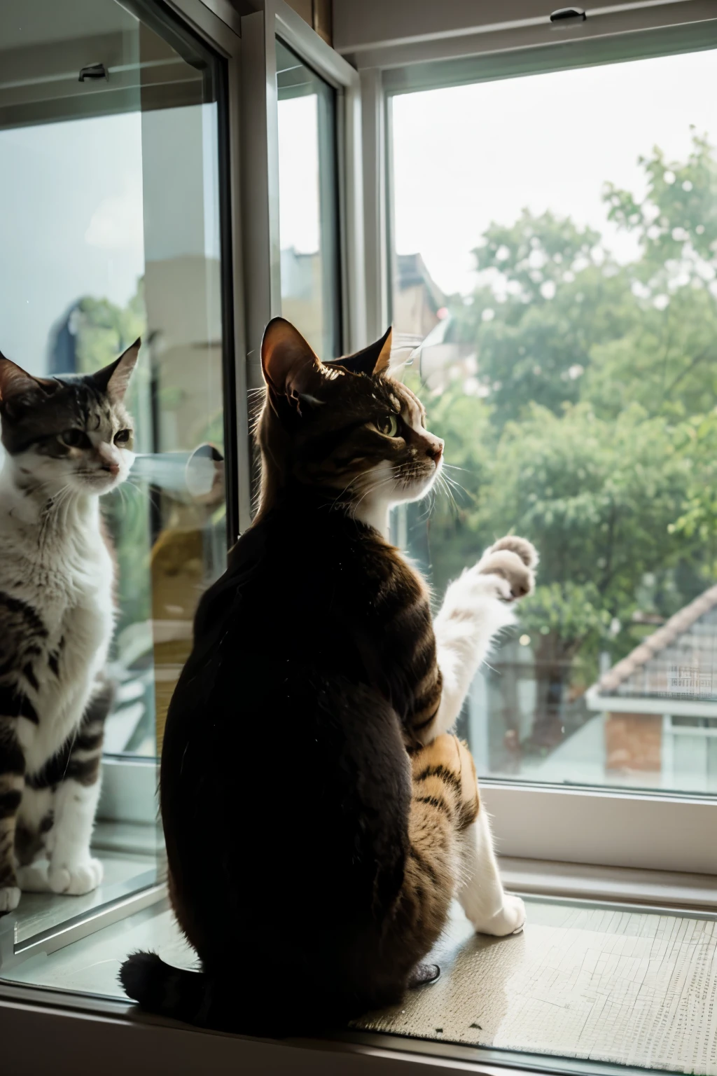 draw a cat, sitting by the window looking out the window
