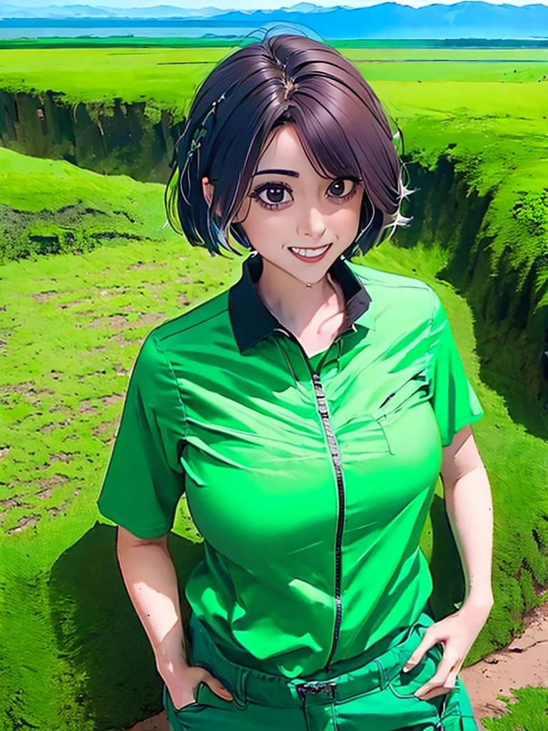 Canyon Ruins Taiju Pickaxe Explorer Explorer's Clothes Hair Green Adult Woman Short Hair Ruins Big Lake Absurdity Big Sky Expansive Nature