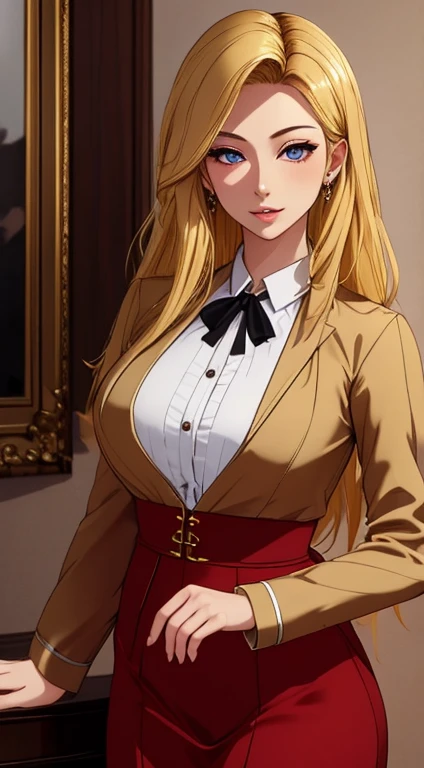 masterpiece, best quality, detailed face, detailed eyes, detailed lips, 1girl, blonde hair, long hair,large breasts, standing,elegant beautiful woman