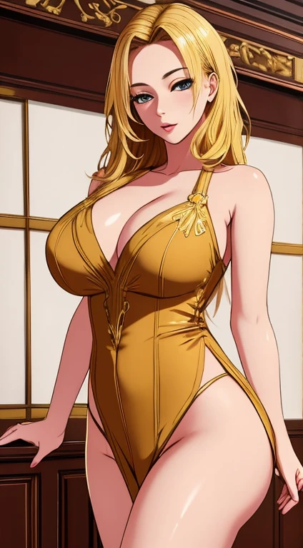 masterpiece, best quality, detailed face, detailed eyes, detailed lips, 1girl, blonde hair, long hair,large breasts, standing,elegant beautiful woman