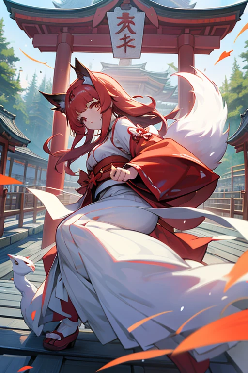 fox Adult Woman Personification Shrine maiden Karakasa