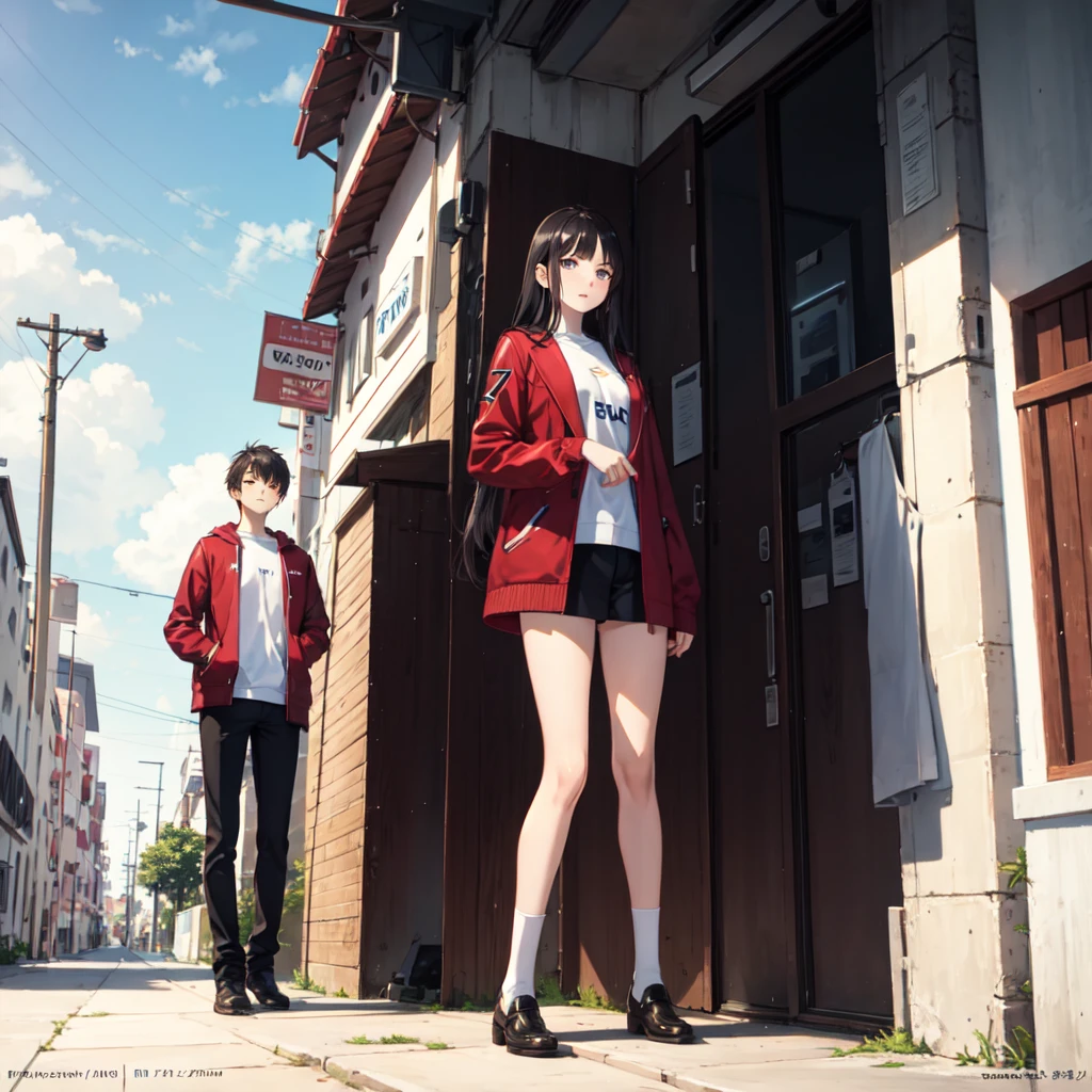 17 years old tall High school girls Boys' school uniform One person Black Hair Director of law firm Men's Blue shorts Light blue clothes Reverse trial