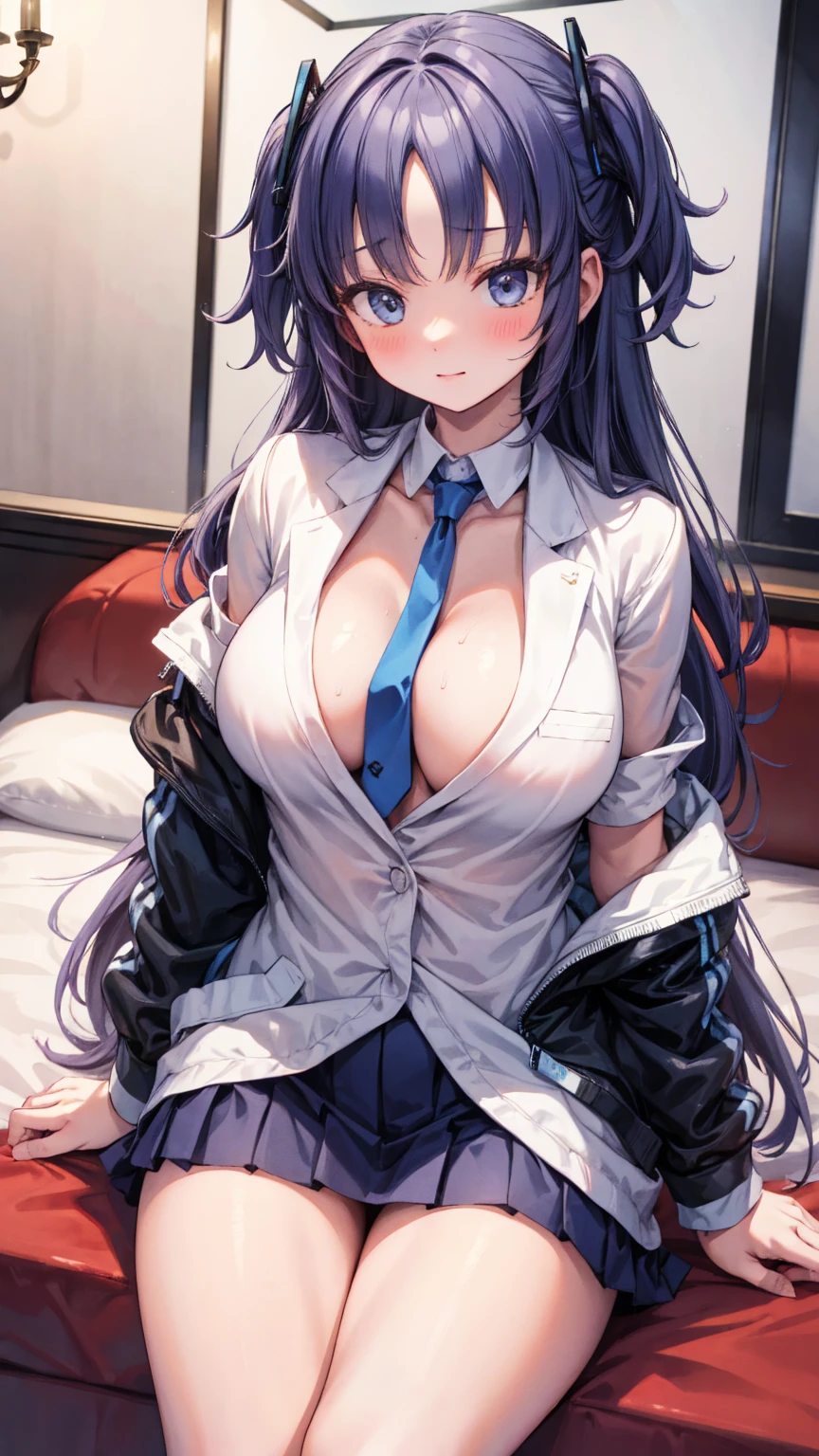 Best illustrations、Delicate、Huge breasts wrapped in a shirt、Thick thighs、Love hotel room、Jacket、tie、Tight mini skirt