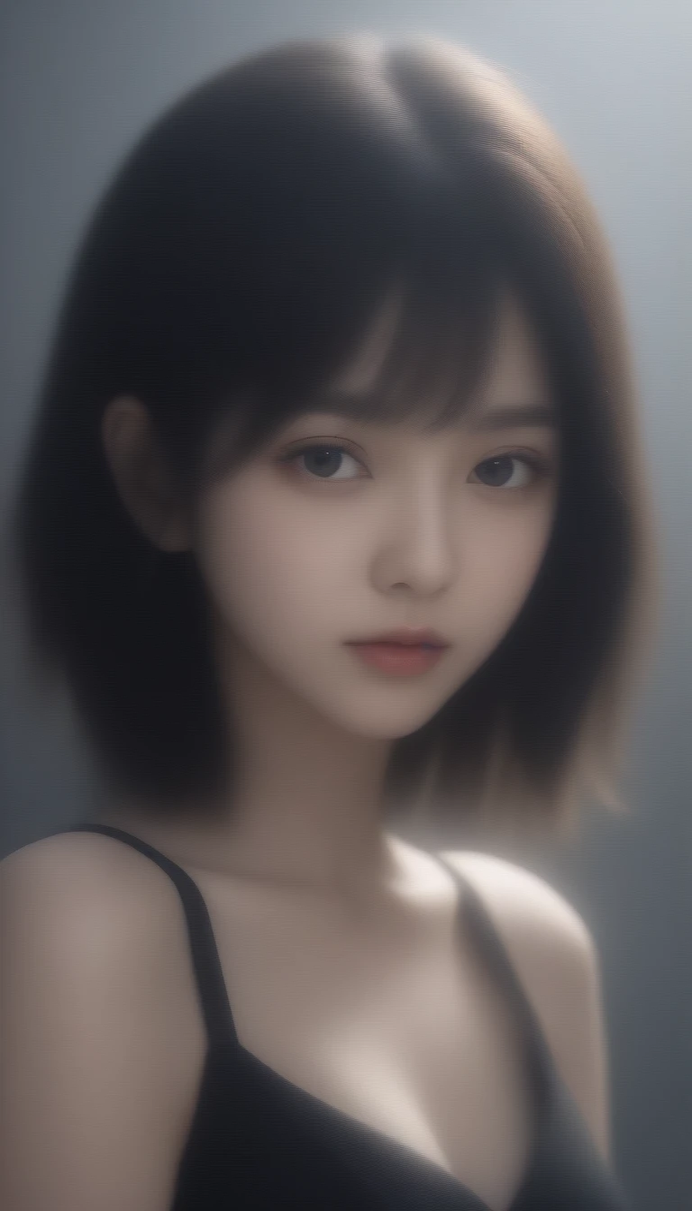 8k, Ultra-high resolution, best quality, masterpiece, 三分割法によるphoto,Surrealism, photo, 1 girl, (16 years old:1.3), pretty girl, cute face, 每個細節都beauty的眼睛, 細かくdetailedに,masterpiece,a girl:1.2, Japanese female announcer,whole body,sad,shed tears,short black hair,messy hair,(Black suit:1.3),nun&#39;s clothes,black pencil skirt,(印象派の美しい少女のPortrait), (Gray background:1.3),(Impressionism light and color),whole body,Beautiful leg line beauty,Realistic skin, 完美而beauty的臉 ,完璧でcute face, Skin with attention to detail, Perfect limbs、Willow Waist,looking at the audience、beauty,long neck,clavicle,(((ideal body shape))),Small breasts of one cup size :2,Portrait:2,perfect anatomy,鮮明なdetailed,detailed,Surrealism,light and shadow,spotlight