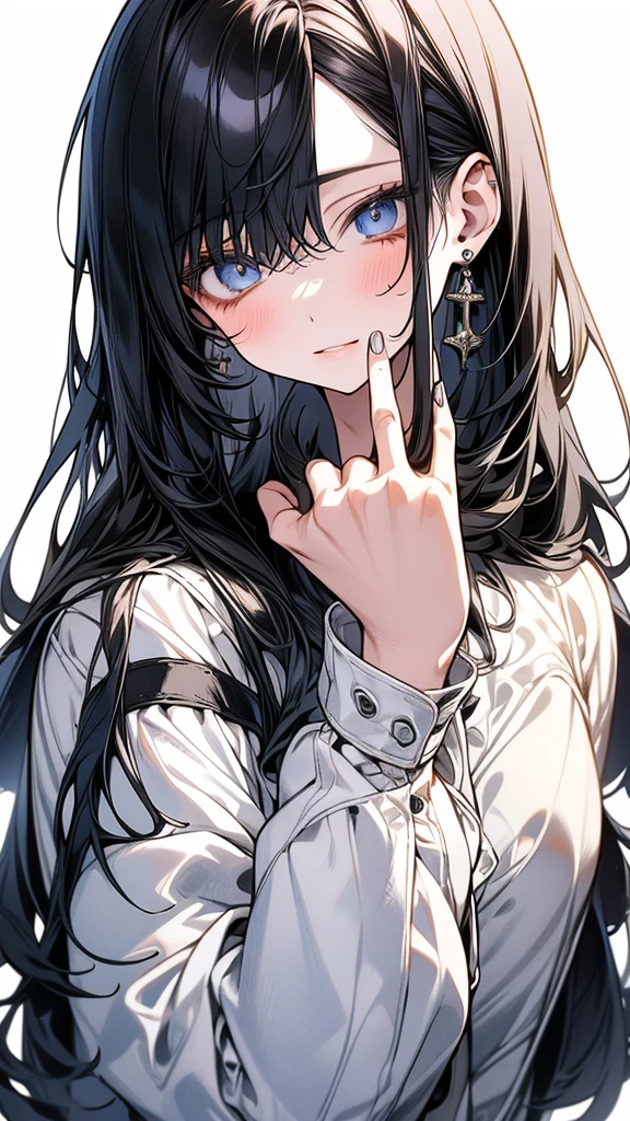 (Top resolution、Distinct_image)top-quality、(A girl) 、masterpiece、highly detailed, half body, Semi-realistic、 ( blue eyes ) 、18year old,
( white hair ) ,young , ( black hair inside), Facial features ,variation potrait, long hair , age, cool , cold sharp eyes, , {Very detailed 8k CG unit wallpaper}, students, (white oversized shirt ) ,music club background, cute