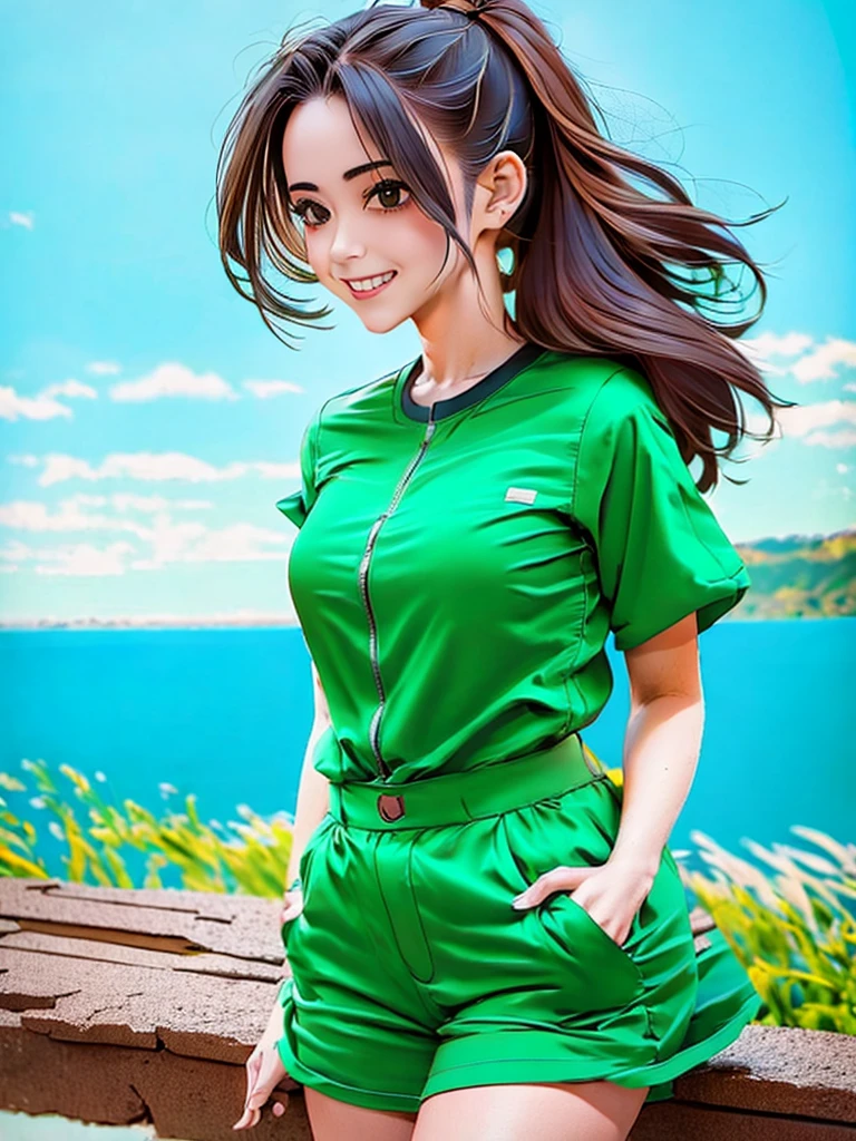 Canyon Ruins Taiju Pickaxe Explorer Explorer's Clothes Hair Green Adult Woman Short Hair Ruins Big Lake Absurdity Big Sky Expansive Nature