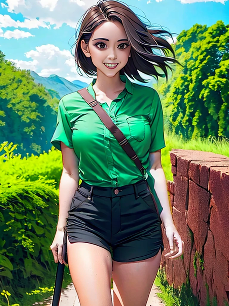 Canyon Ruins Taiju Pickaxe Explorer Explorer's Clothes Hair Green Adult Woman Short Hair Ruins Big Lake Absurdity Big Sky Expansive Nature
