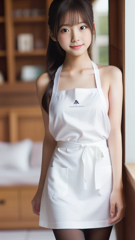 best quality, High resolution, ****************,Pretty Face,Ponytail,White naked apron,Pantyhose,Came out naked,(High Detail Skin:1.2), 8k, Digital SLR Camera,