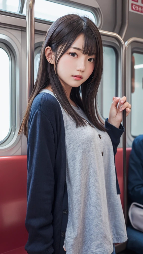 ((on the train:1.2)),1 female,((One Girl)),((16 years old:1)),  face front:1.5,((shoot_from_front:1.5)), 10 generations, Very young,純真なbeautiful少女たち, Idol&#39;s face, Delicate girl:1, (Ankle socks:0.8),(Tunic blouse:1.0), (Ruffled tops:1.0), (Cold shoulder top:1),(denim_skirt:1.3),((on the trainで:1.8)), (((電車の反対側の席にSitting:1.8))), (full_body:1.5),(Sitting:1.5),(knees_Away:0.8),(white_pantiess are visible:1.2),(seamless_pantiess:0.9), (Camel Toe:1), (Race_embroidery_panties:1), masterpiece, Highest quality, 8k,(beautiful_skin:1),Detailed face,Smooth bristles, Glowing black eyes,Sparkling eyes,Childish,((whole body)),(Full Body), RAW Photos, Professional Lighting, Film Grain, chromatic aberration,Expressionless,  (Bokeh:1.1),School Bags,((on the train:1.5)),((nswf:1.5)),