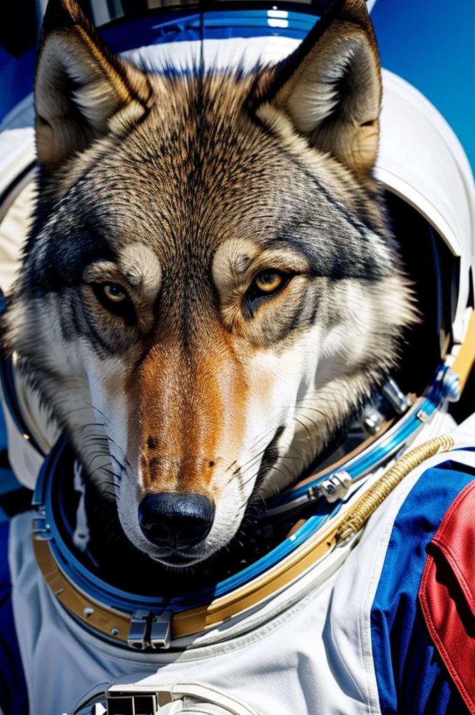 Wolf face with astronaut suit