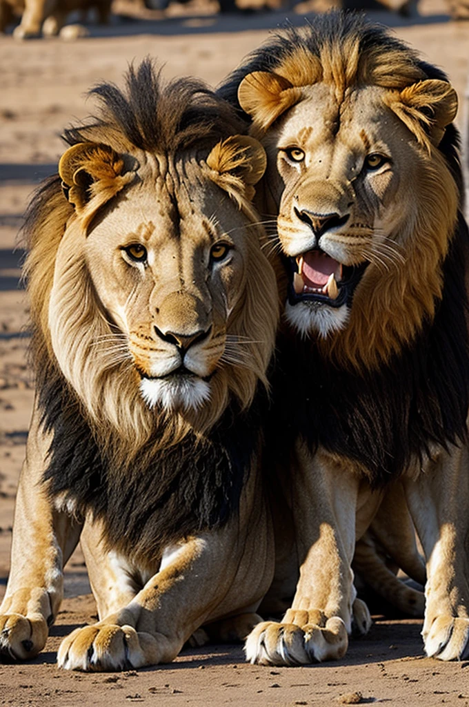A lion with dangerous teeth and fighting with poor dog