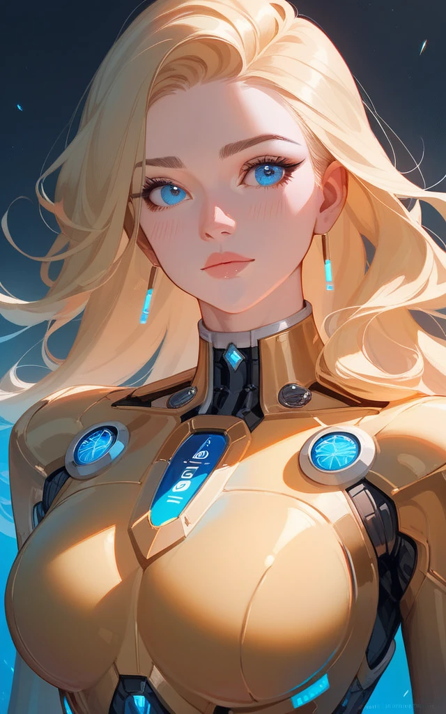 girl, golden ultron suit, blonde, blue eyes, Hyper Realistic, masterpiece