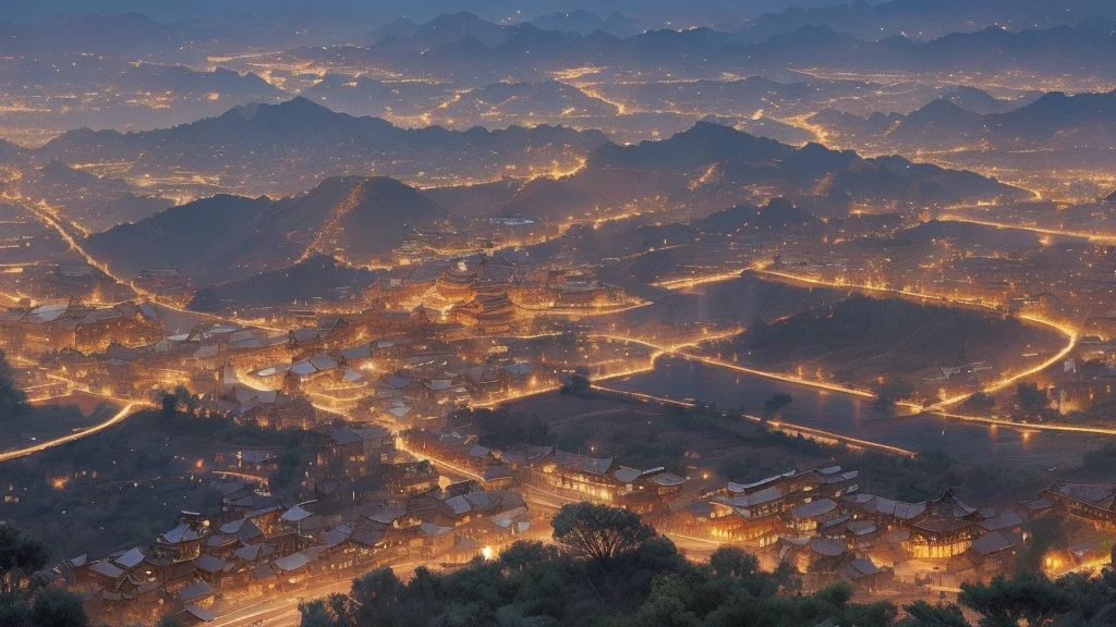 best quality, masterpiece, realistic,Chinese imperial City,tilt shift photography,Night scene