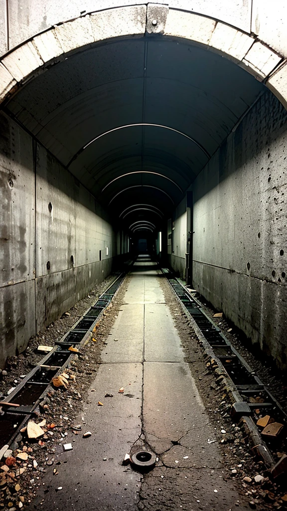 Wide angle of view, abandoned coal mine, scary