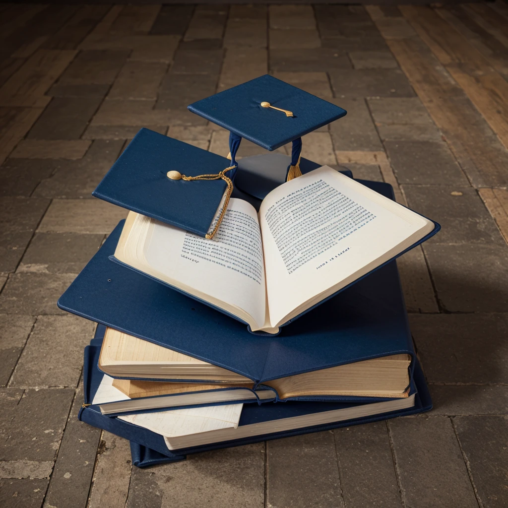 Graduation cap with an open book at the bottom 