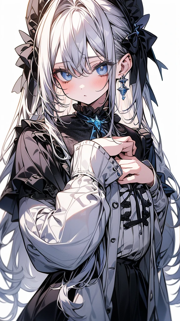 (Top resolution、Distinct_image)top-quality、(A girl) 、masterpiece、highly detailed, half body, Semi-realistic、 ( blue eyes ) 、18year old,
( white hair ) ,young 、Exquisite facial
An expression of shy, Shy girl,
,Facial features ,variation potrait, long hair , teenage, cool , cold sharp eyes, , {Very detailed 8k CG unit wallpaper}, students, whit oversized shirt ,library background,