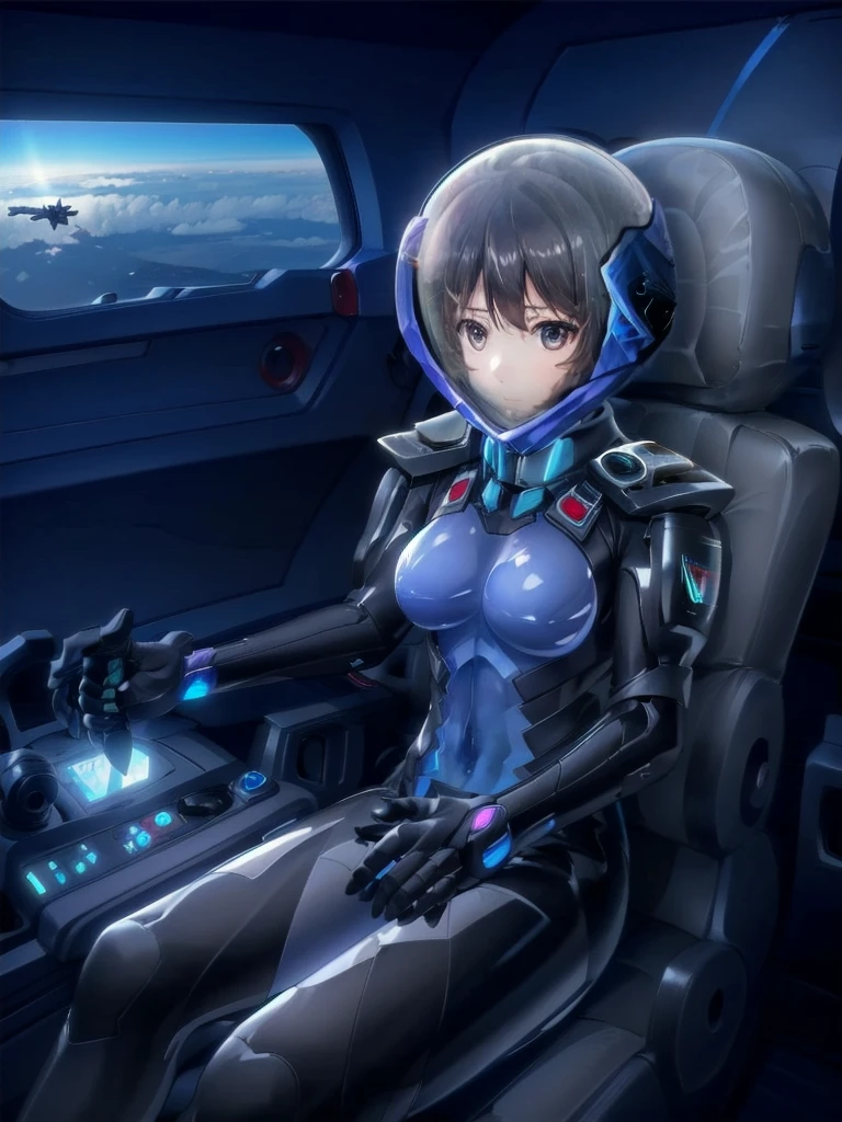  ((Female pilot in the cockpit of a reconnaissance plane), (airplane cockpit), (in flight), (10000 feet altitude)、(sky view):1.7),, short hair, street, emo, BLACK hair, white eyes, eyeliner, apocalypse, girl, nside the (cockpit:1.9) of a (futuristic spaceship:1.6), , blush,sitting on a chair, covered navel, space helmet, muvluv, space helm, plug suit , space helmet, eva helm, space suit, short hair, 