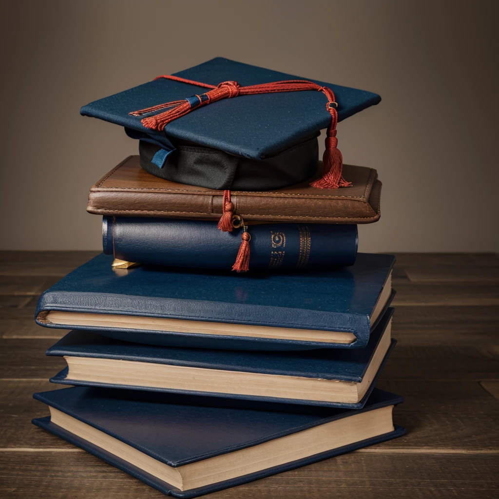 Graduation cap with an open book at the bottom