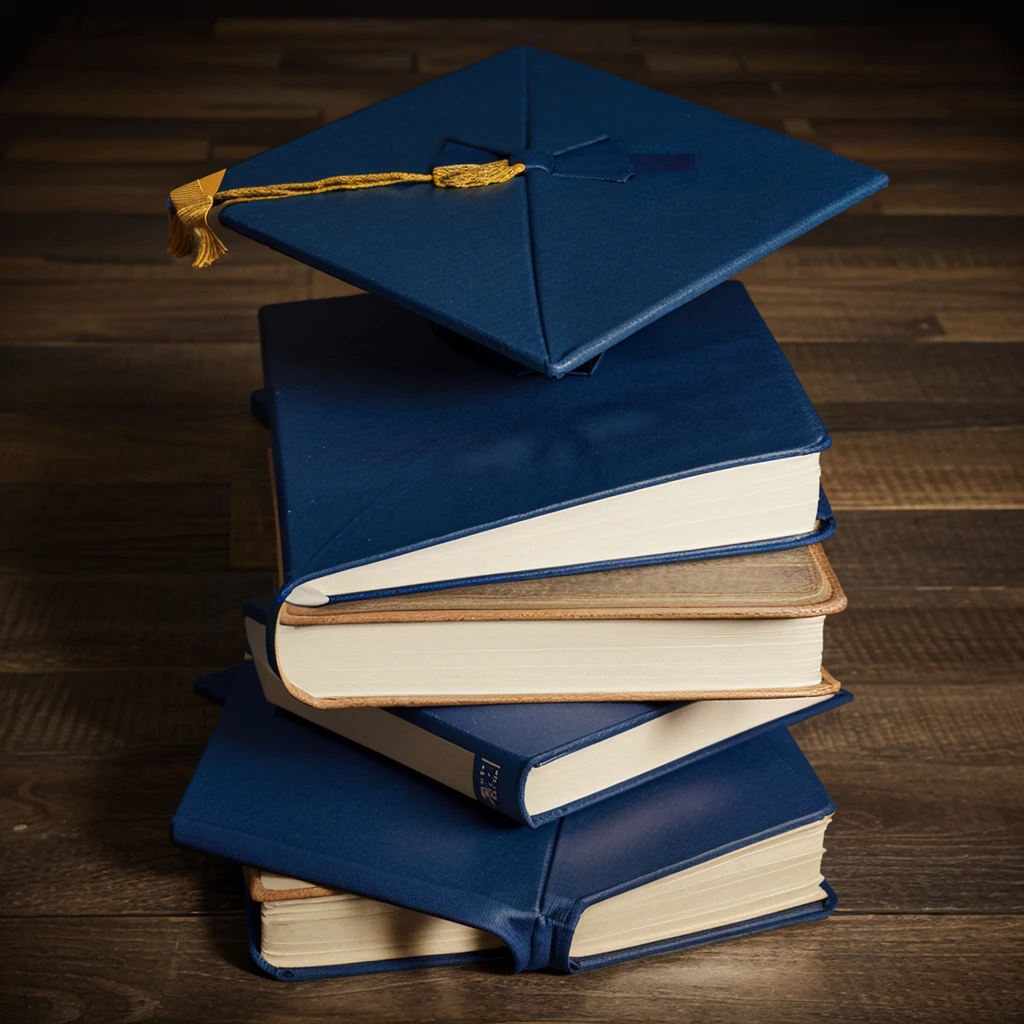 Graduation cap with an open book at the bottom 