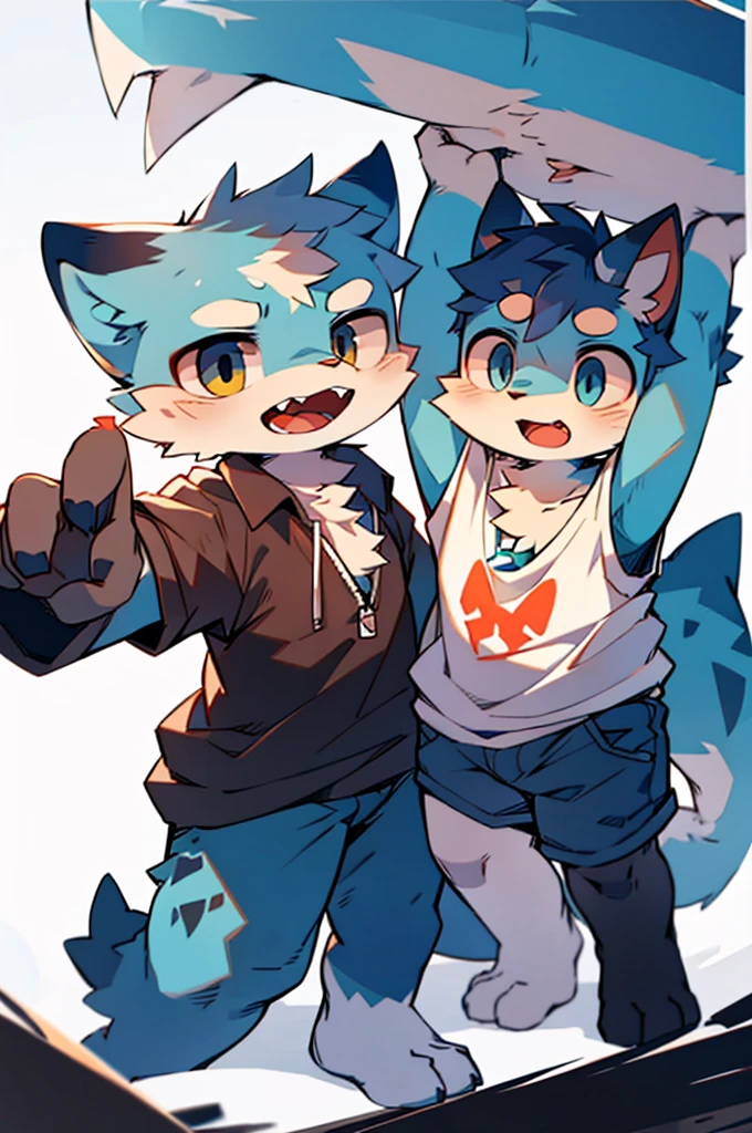 Shark and baby cat,One person