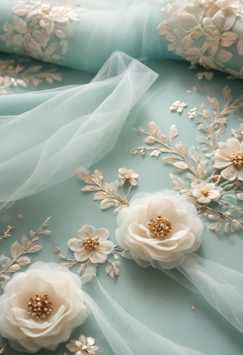 ((background only)),Overhead shot,(((masterpiece))), (((Highest quality))), ((Super detailed)), ((非常にdelicateで美しい)), (最高masterpiece:1.4),delicate,８ｋ,((Arrange the square shaped fabric all over:1.5)),((Frills:1.5))((Beautiful layered tulle wallpaper:1.5))((Generate cloth only:1.4)),(Zooming in on the tulle fabric that fills the entire screen:1.4),(Scattered small flowers:1.5)Collage fabric,ghostwhite,A lot of cotton,Fairy tale,ribbon,Pearl ornament,Glitter ornaments,doily,(Shabby chic),Cute atmosphere,Soft atmosphere

