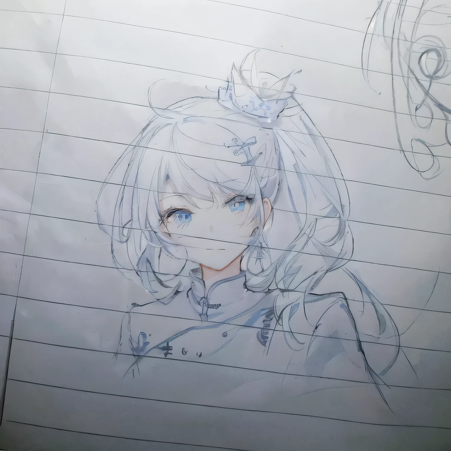 Sketch of a girl wearing a bow and hat, cartoon sketch, Line Drawing!!, , sketch, Flat cartoon style shadow, Line Drawing, Clear cartoon outline, an cartoon, On the notebook page, cartoon shadow), Loose pencil sketch, cartoon, Cute cartoon style, Subtle cartoon style, 旧sketch, Simple line drawing