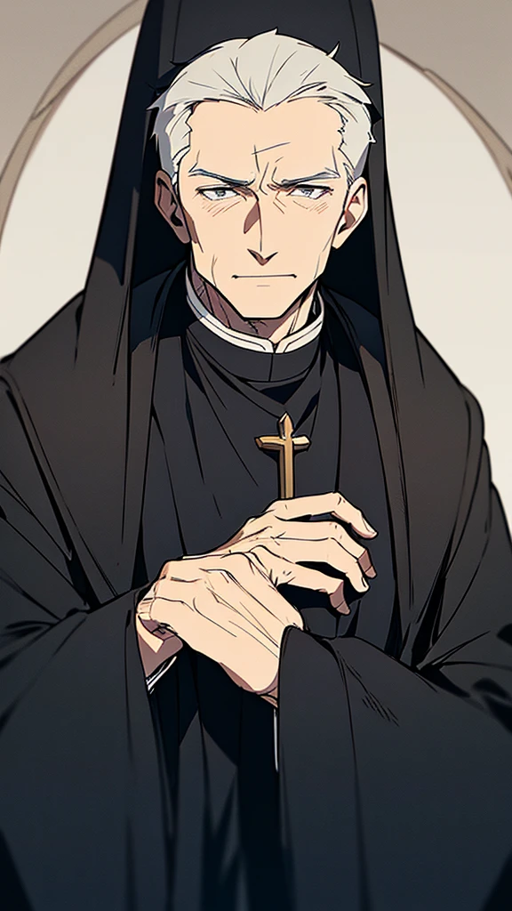 An old priest in black coat