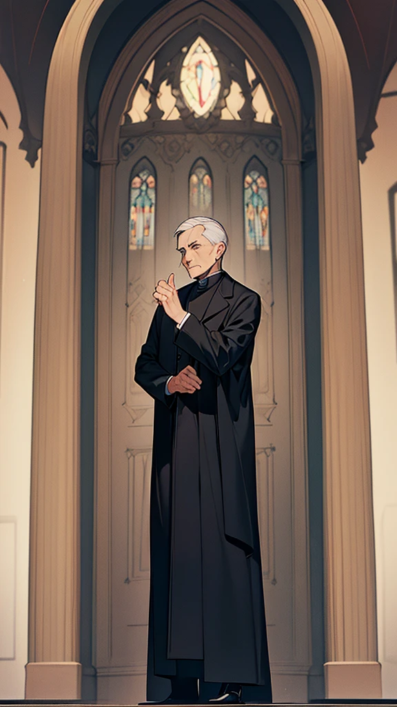 An old priest in black coat