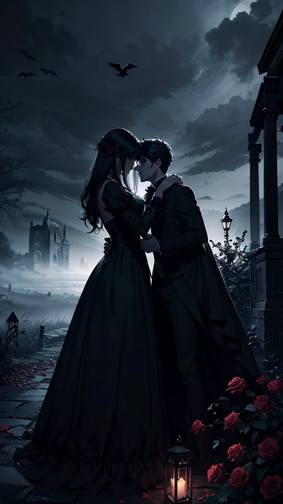 

**Title:** Shadows of the Heart
**author:** [ivy silva ]

**Description of the cover:**

1. **fund:** A dark and moody color palette, predominantly in shades of black, gray and dark purple. Maybe a touch of blood red to give an air of mystery and danger.

2. **center image:** A silhouette of a couple in a passionate embrace, but with a dark touch. Man may be partially in the shadow, symbolizing mystery or darkness, while the woman has an expression of conflict between passion and fear.

3. **Elementos de fund:** A gothic setting, like an ancient castle or a gloomy mansion, with a full moon in the sky, partially covered by clouds.

4. **detaileds:** Some additional elements may include withered roses, crows flying, and perhaps a broken chain or padlock to symbolize freedom from something dangerous or forbidden.

5. **Typography:** The title in an elegant, dramatic font, maybe with some decorative details. The author&#39;s name can be in a simpler font, but still stylish, not to compete with the title.
