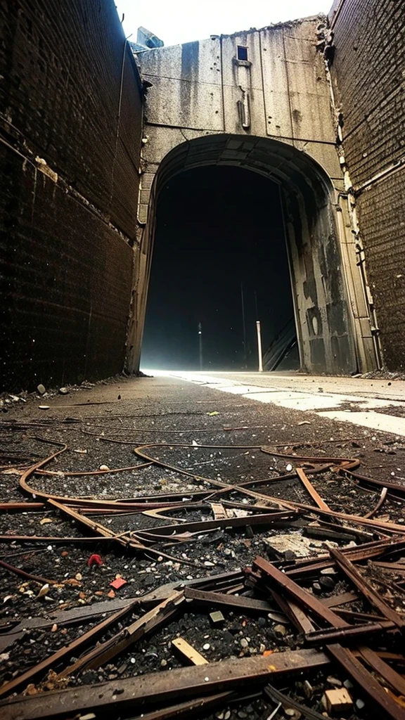 Wide angle of view, abandoned coal mine, scary