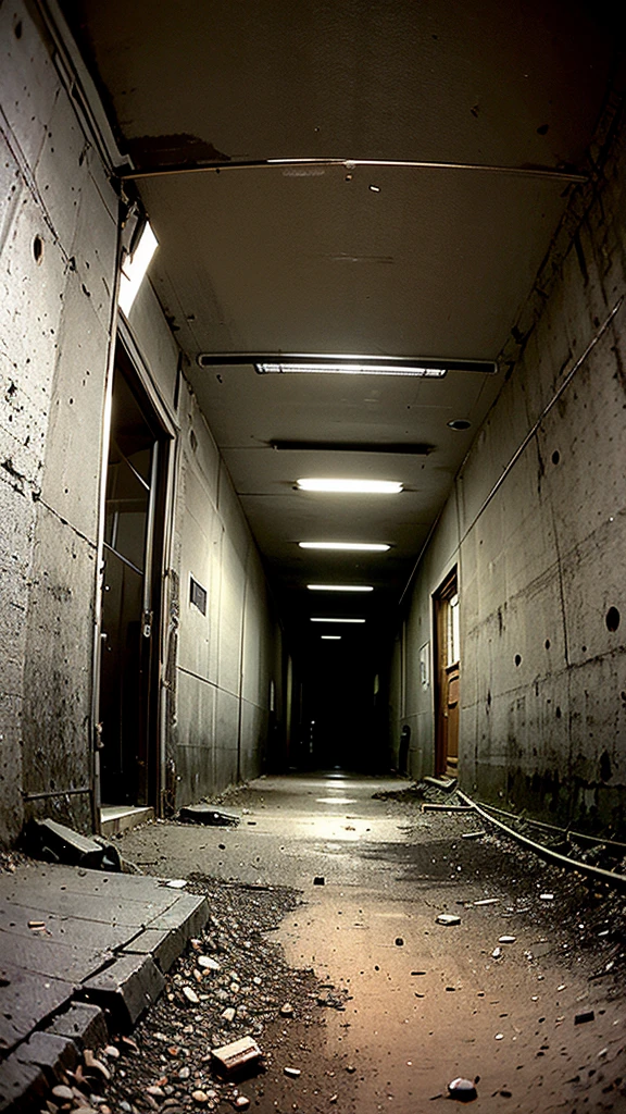 Wide angle of view, abandoned coal mine, scary