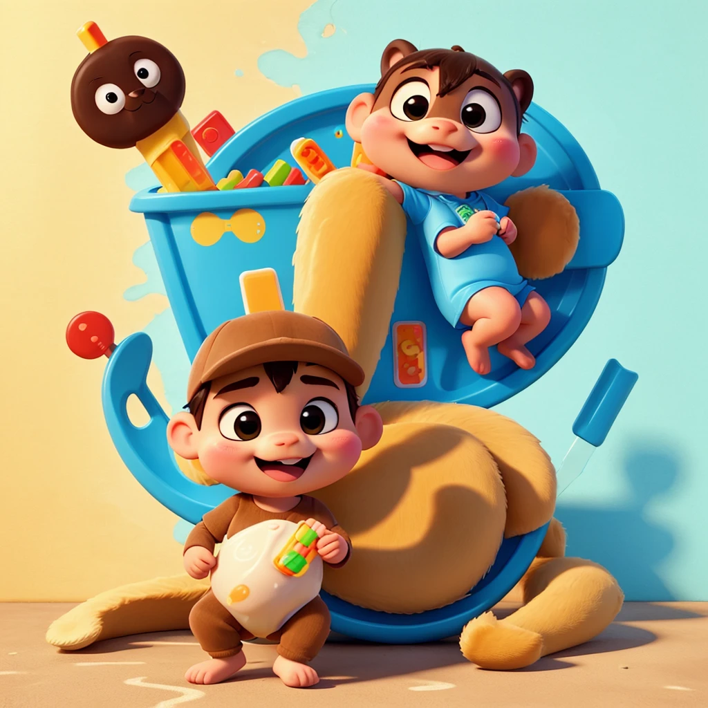 A 2D drawn baby eating "Otter Pops" and the image should have a title in Spanish that says the phrase "A cómo".