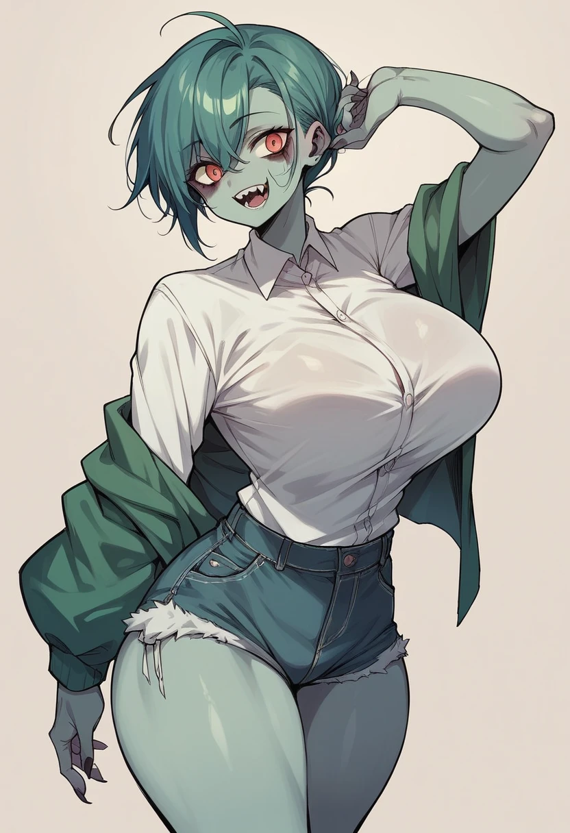 zombie anime girl, big breasts, tall, adult, alone, 8K Image Quality
