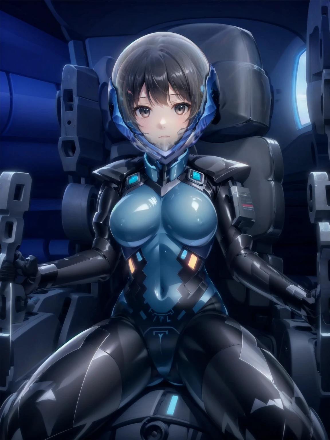 nsfw:1.3、woman wearing a mecha suit、Large Breasts、Show off your breasts、Detailed eyes、Detailed face、high quality、Multiple angles:1.2、Multiple Images、One woman、ｐJizzuri