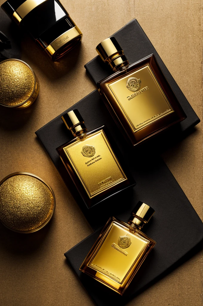 Create a mens perfume with black and gold cover