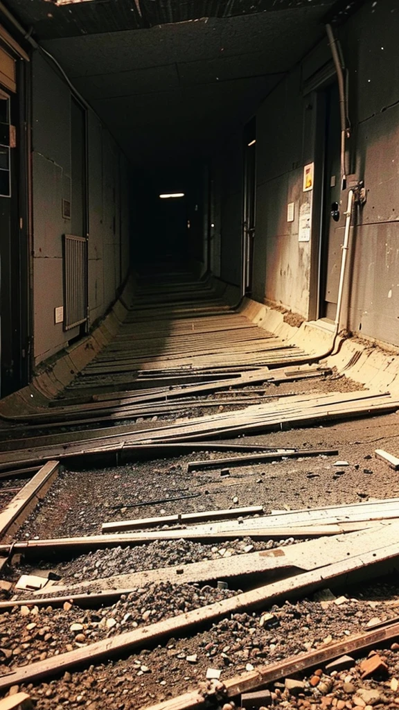 Wide angle of view, abandoned coal mine, scary