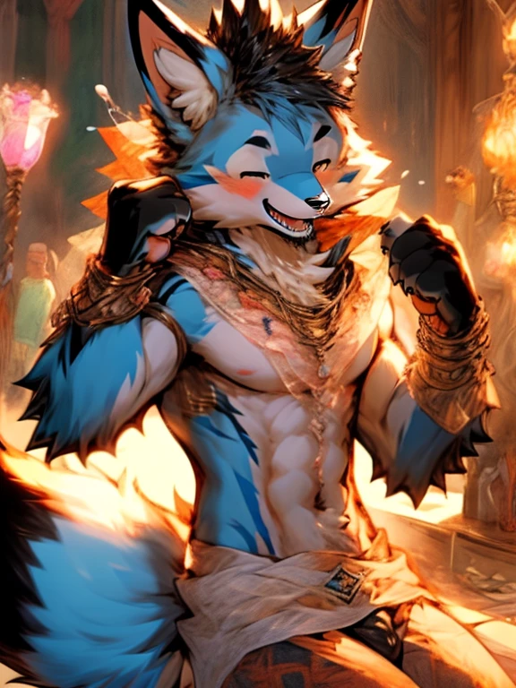fox、Blue fur、male,show off breasts,animal penis,knot,cumshot,masturbation, knotte